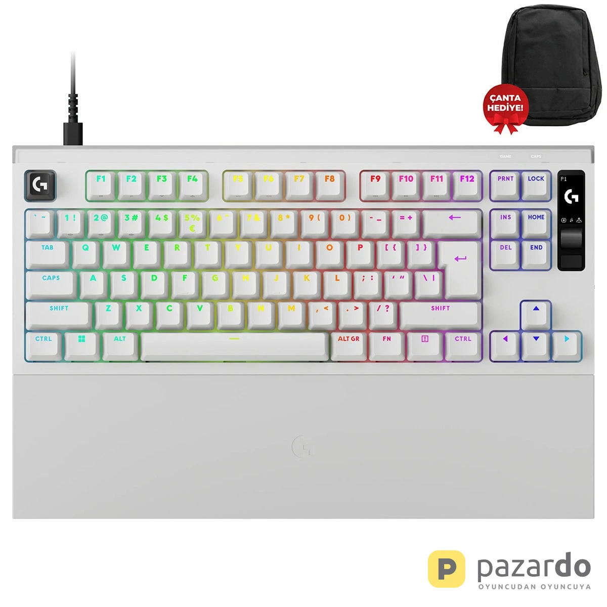 Logitech G PRO X2 RAPID Beyaz TKL KS-20 Manyetik Switch 8K Hz Hall Effect RGB İngilizce Gaming Klavye (920-014097) – Çanta Hediyeli